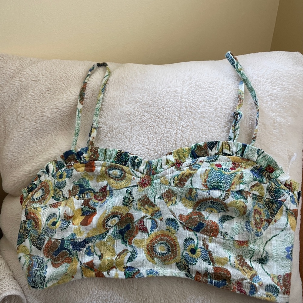 Anthropologie BY Floral Print Ruffle Edged Crop Top Size XS